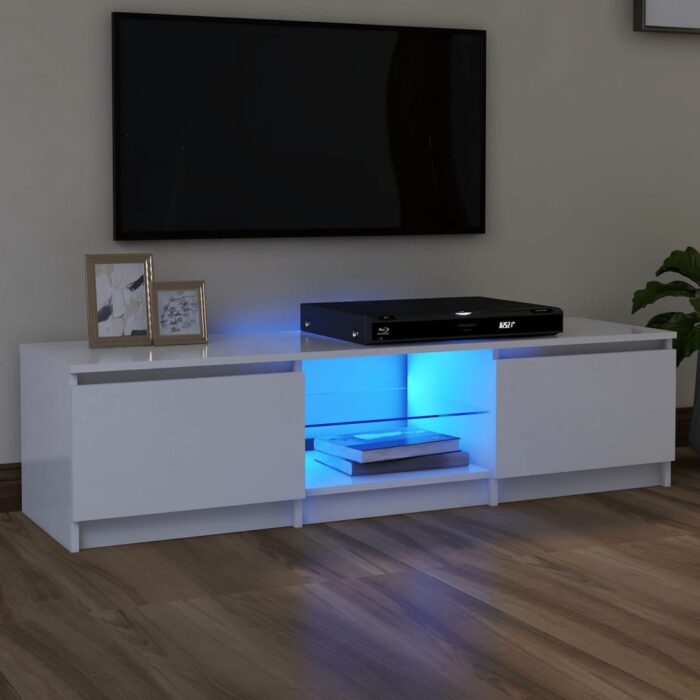 Meuble TV avec lumières LED blanc 140x40x35,5 cm – Image 1