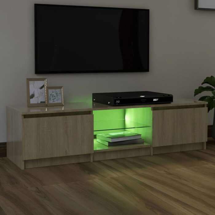 Meuble TV avec lumières LED chêne sonoma 140x40x35,5 cm – Image 2