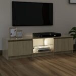 Meuble TV avec lumières LED chêne sonoma 140x40x35,5 cm – Image 3