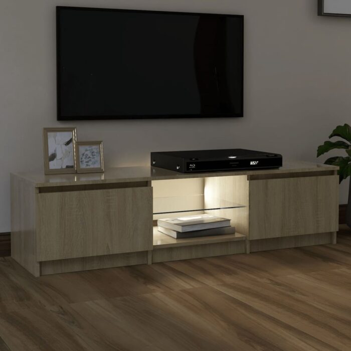 Meuble TV avec lumières LED chêne sonoma 140x40x35,5 cm – Image 3