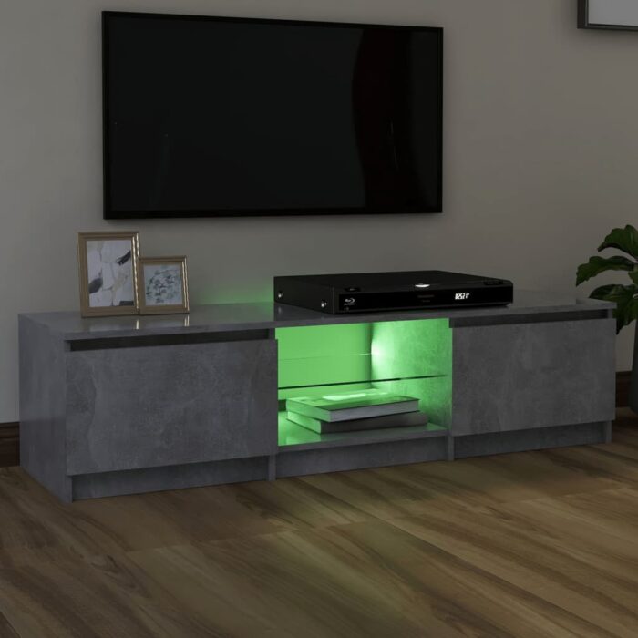 Meuble TV avec lumières LED gris béton 140x40x35,5 cm – Image 2