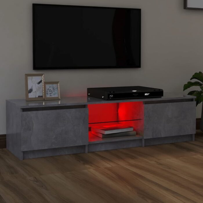 Meuble TV avec lumières LED gris béton 140x40x35,5 cm – Image 4