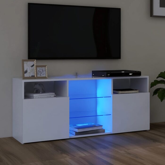 Meuble TV avec lumières LED blanc 120x30x50 cm – Image 1