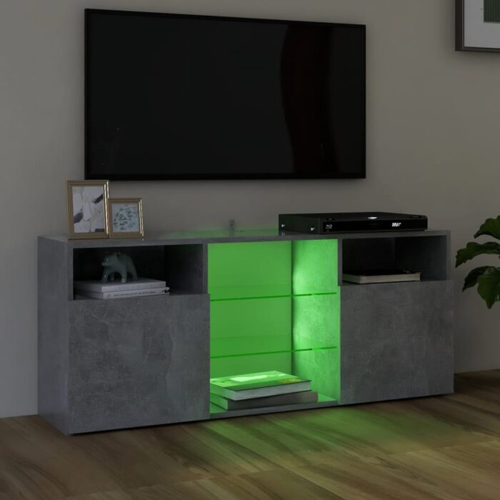 Meuble TV avec lumières LED gris béton 120x30x50 cm – Image 2