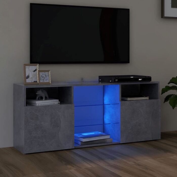 Meuble TV avec lumières LED gris béton 120x30x50 cm – Image 1