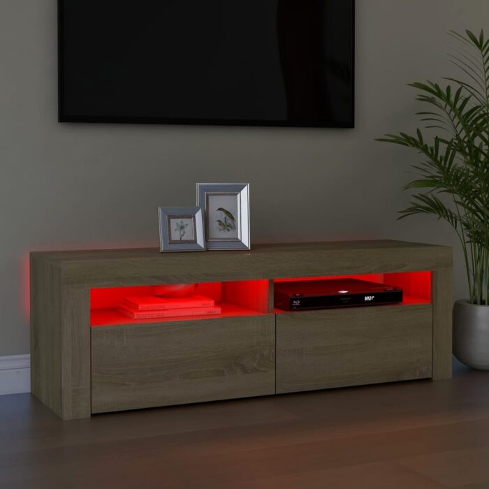Meuble TV avec lumières LED chêne sonoma 120x35x40 cm – Image 2
