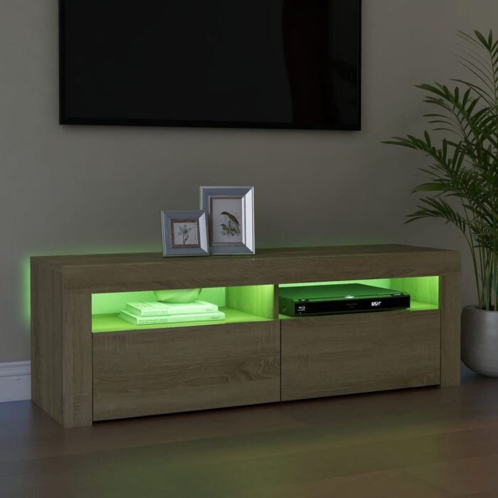 Meuble TV avec lumières LED chêne sonoma 120x35x40 cm – Image 3