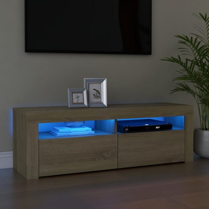 Meuble TV avec lumières LED chêne sonoma 120x35x40 cm – Image 1