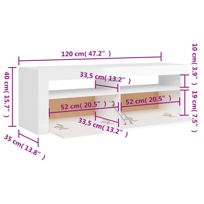 Meuble TV avec lumières LED blanc brillant 120x35x40 cm – Image 12
