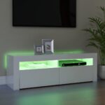 Meuble TV avec lumières LED blanc brillant 120x35x40 cm – Image 3