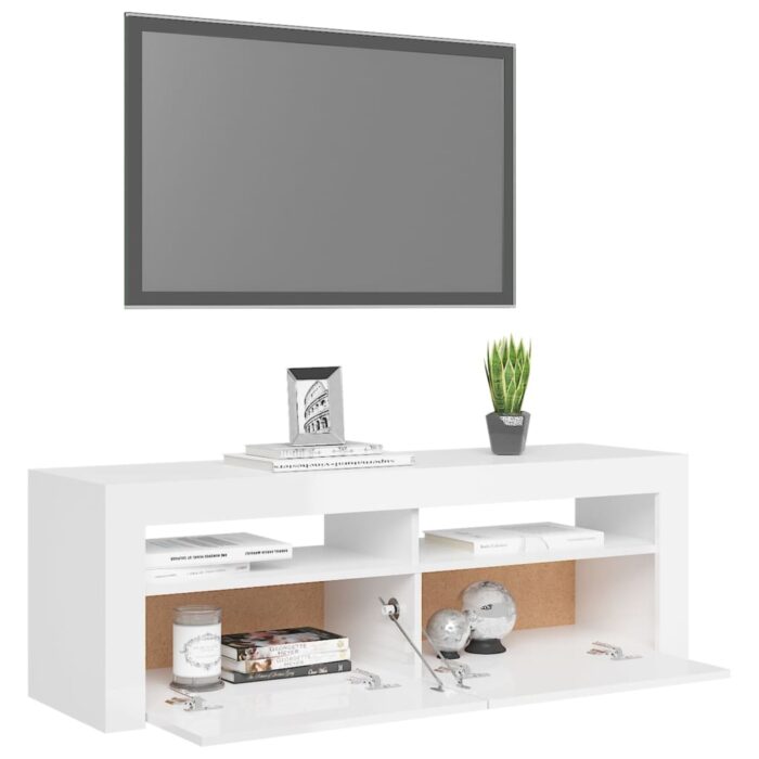Meuble TV avec lumières LED blanc brillant 120x35x40 cm – Image 4