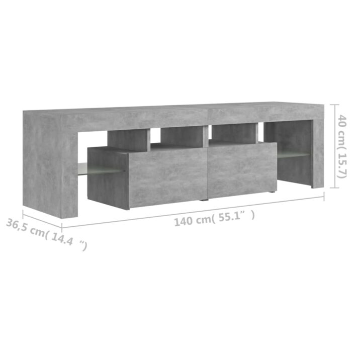 Meuble TV avec lumières LED Gris béton 140x36,5x40 cm – Image 12