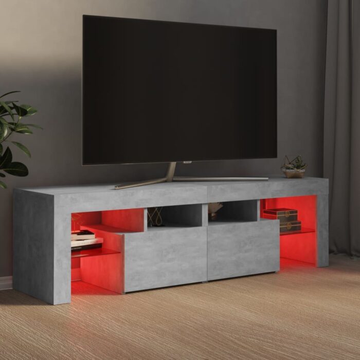 Meuble TV avec lumières LED Gris béton 140x36,5x40 cm – Image 2