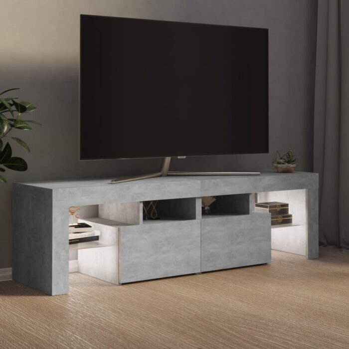 Meuble TV avec lumières LED Gris béton 140x36,5x40 cm – Image 3