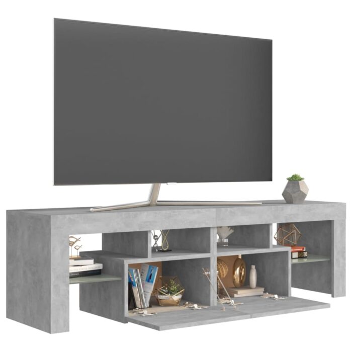 Meuble TV avec lumières LED Gris béton 140x36,5x40 cm – Image 4
