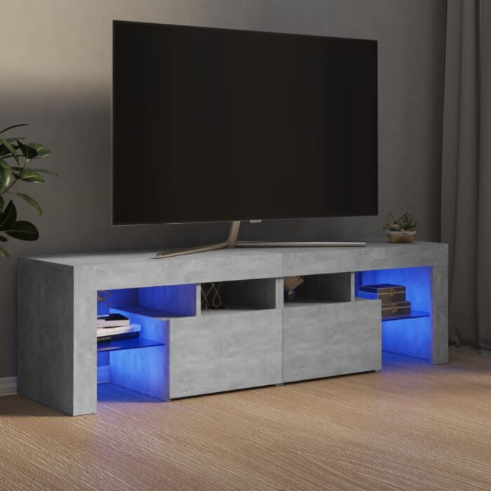 Meuble TV avec lumières LED Gris béton 140x36,5x40 cm – Image 1