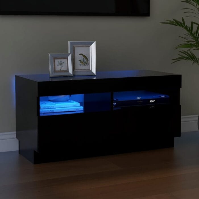 Meuble TV avec lumières LED noir 80x35x40 cm – Image 1