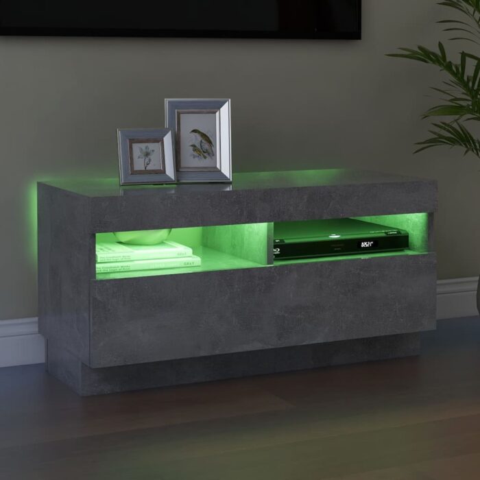 Meuble TV avec lumières LED gris béton 80x35x40 cm – Image 2