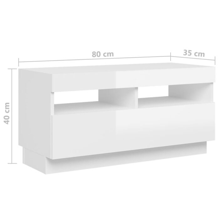 Meuble TV avec lumières LED blanc brillant 80x35x40 cm – Image 12