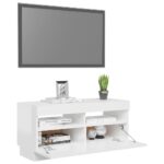 Meuble TV avec lumières LED blanc brillant 80x35x40 cm – Image 4