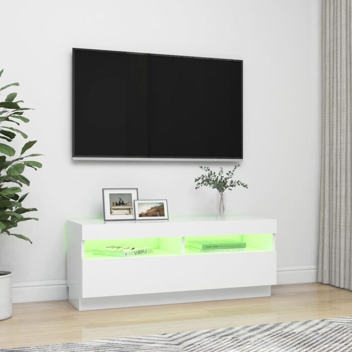 Meuble TV avec lumières LED Blanc 100x35x40 cm – Image 2