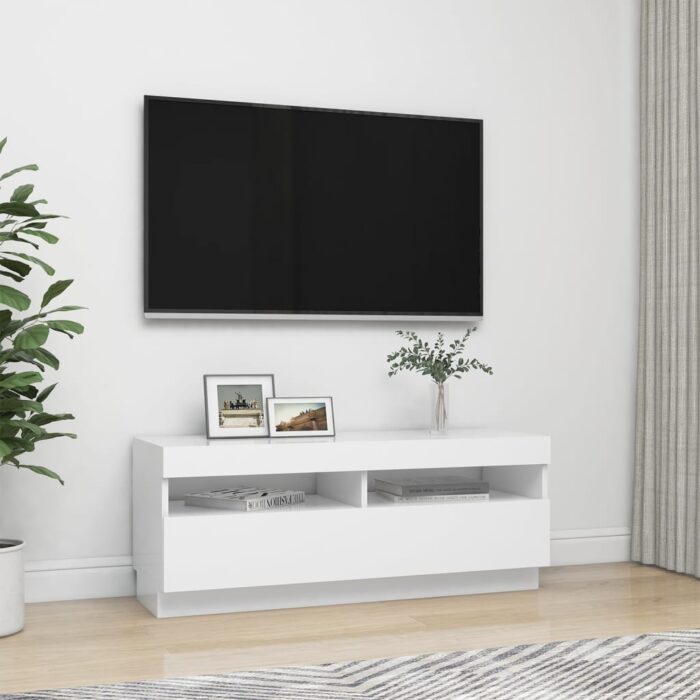 Meuble TV avec lumières LED Blanc 100x35x40 cm – Image 3