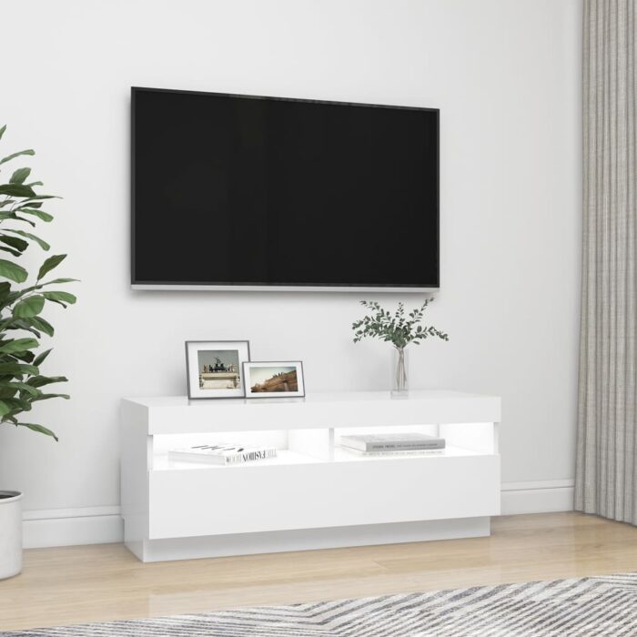 Meuble TV avec lumières LED Blanc 100x35x40 cm – Image 4