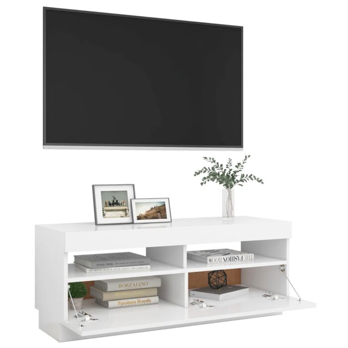 Meuble TV avec lumières LED Blanc 100x35x40 cm – Image 5