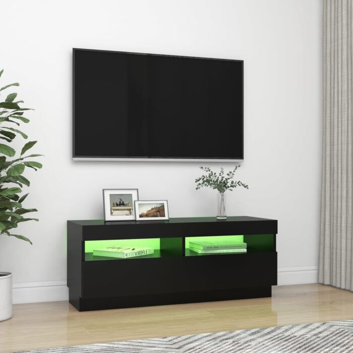 Meuble TV avec lumières LED noir 100x35x40 cm – Image 2