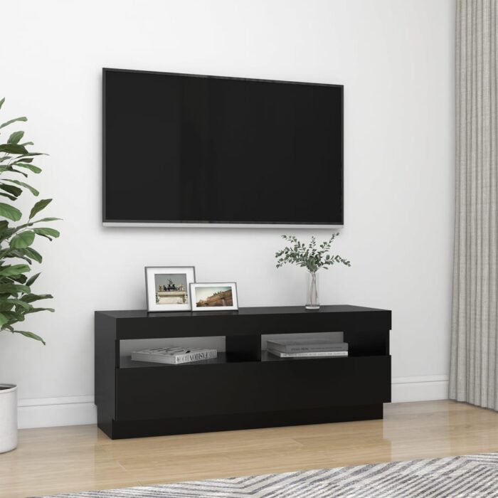 Meuble TV avec lumières LED noir 100x35x40 cm – Image 4