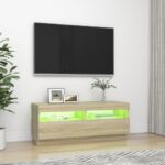 Meuble TV avec lumières LED chêne sonoma 100x35x40 cm – Image 2