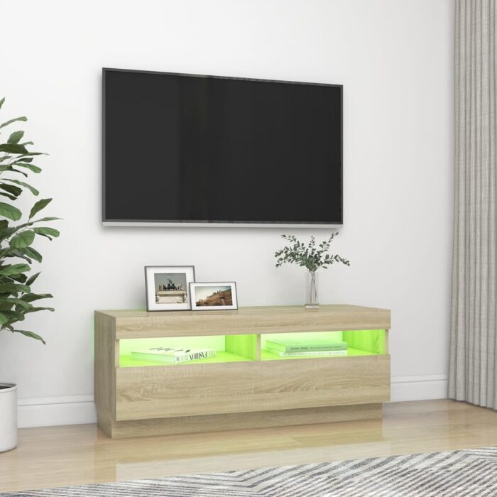 Meuble TV avec lumières LED chêne sonoma 100x35x40 cm – Image 2