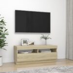 Meuble TV avec lumières LED chêne sonoma 100x35x40 cm – Image 4
