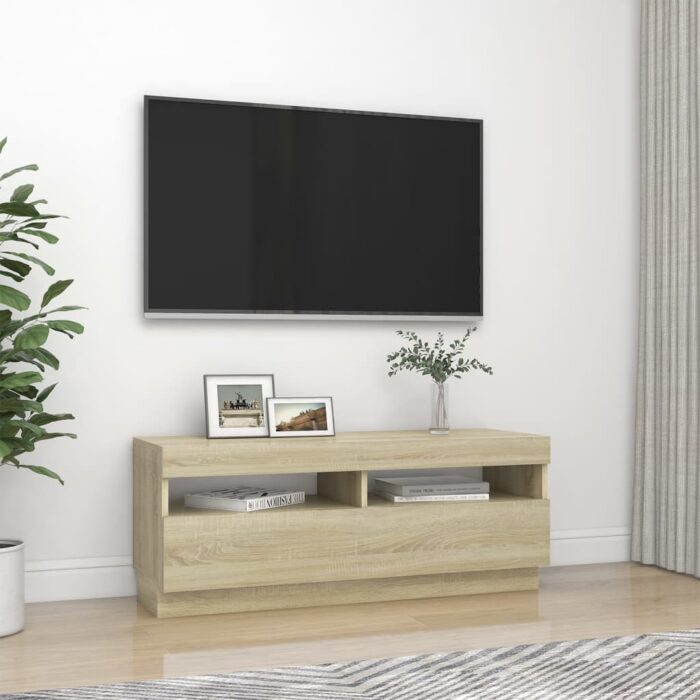 Meuble TV avec lumières LED chêne sonoma 100x35x40 cm – Image 4