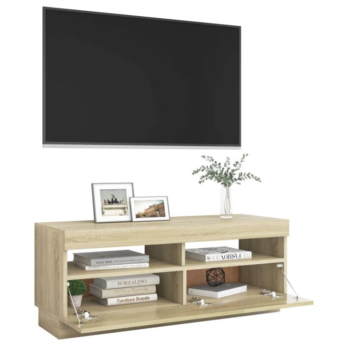 Meuble TV avec lumières LED chêne sonoma 100x35x40 cm – Image 5