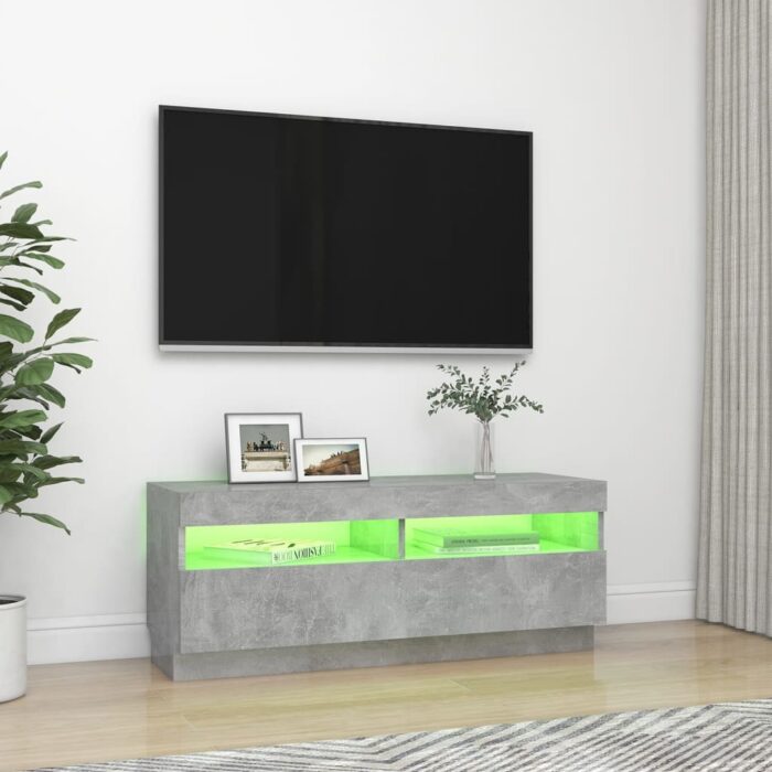 Meuble TV avec lumières LED gris béton 100x35x40 cm – Image 2
