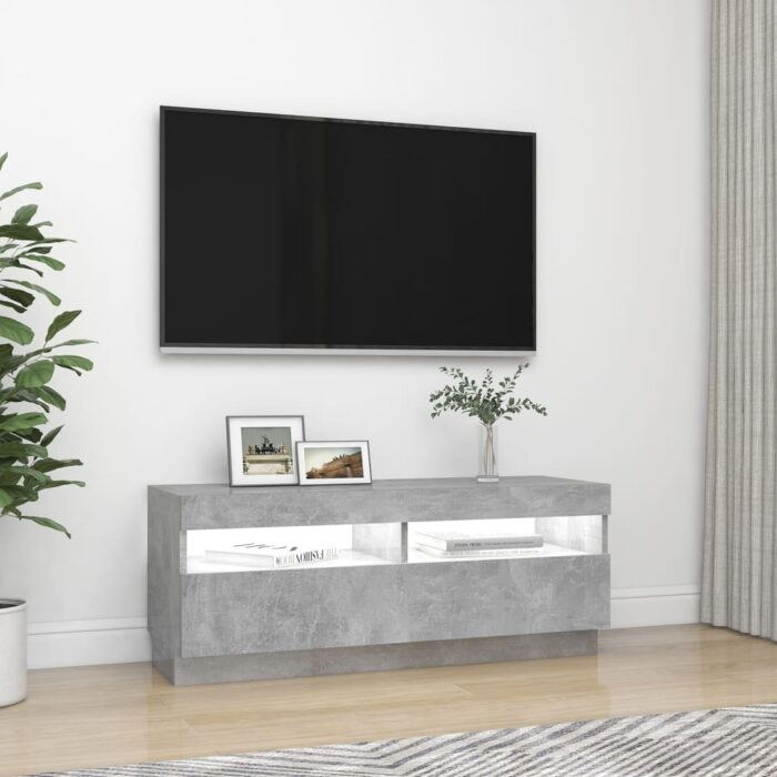 Meuble TV avec lumières LED gris béton 100x35x40 cm – Image 3
