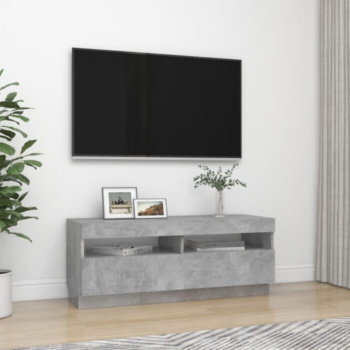 Meuble TV avec lumières LED gris béton 100x35x40 cm – Image 4