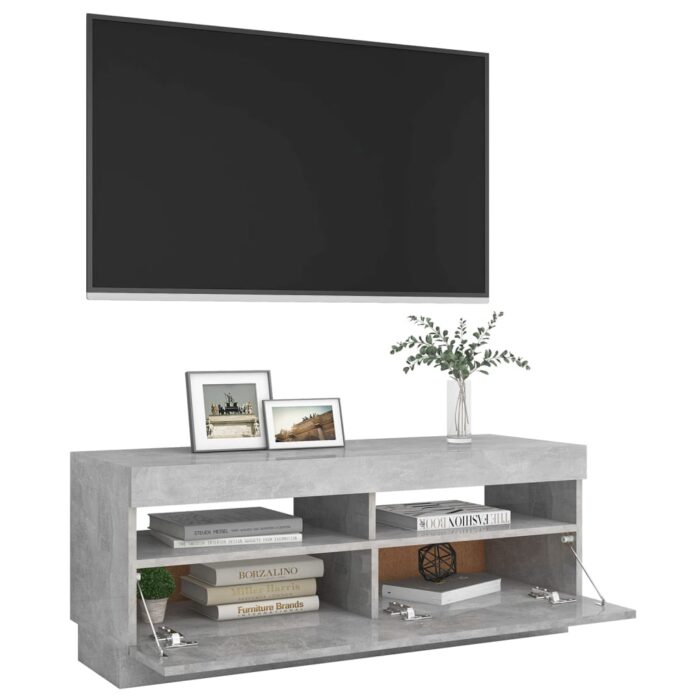 Meuble TV avec lumières LED gris béton 100x35x40 cm – Image 5