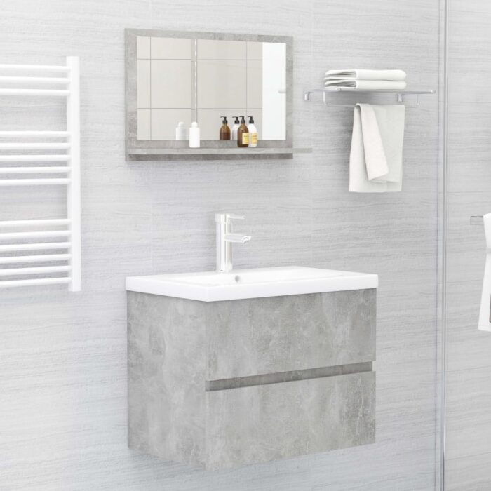 Miroir de salle de bain Gris béton 60x10,5x37 cm Aggloméré – Image 2
