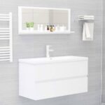 Miroir de salle de bain Blanc brillant Bois d’ingénierie – Image 2