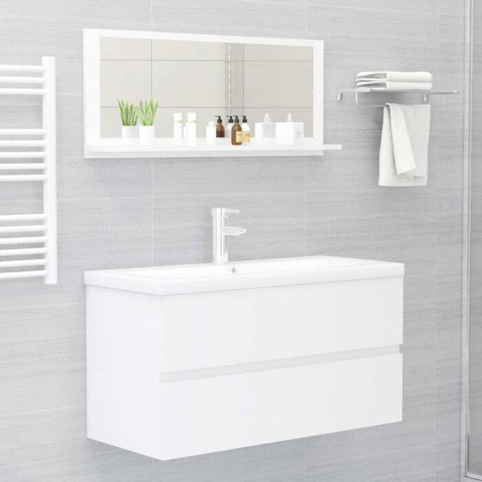 Miroir de salle de bain Blanc brillant Bois d’ingénierie – Image 2