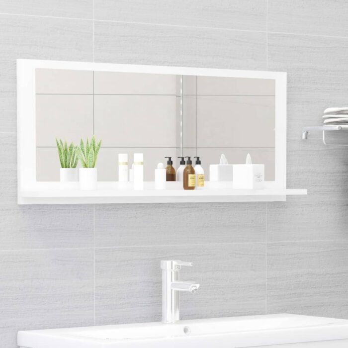 Miroir de salle de bain Blanc brillant Bois d’ingénierie – Image 1