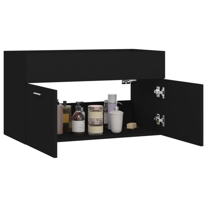 Armoire d'évier Noir 80x38,5x46 cm Bois d’ingénierie – Image 2