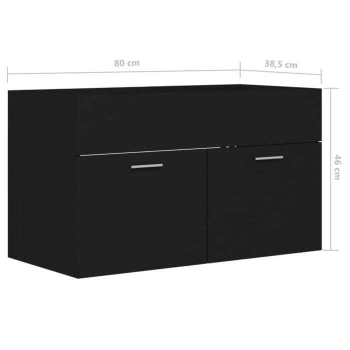 Armoire d'évier Noir 80x38,5x46 cm Bois d’ingénierie – Image 6