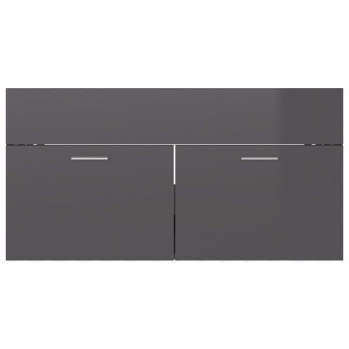 Armoire d'évier Gris brillant 90x38,5x46 cm Bois d’ingénierie – Image 3