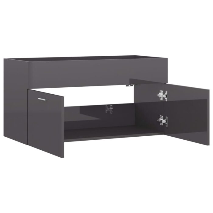 Armoire d'évier Gris brillant 90x38,5x46 cm Bois d’ingénierie – Image 5