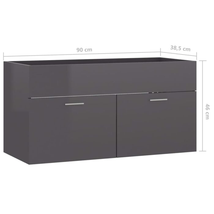 Armoire d'évier Gris brillant 90x38,5x46 cm Bois d’ingénierie – Image 6