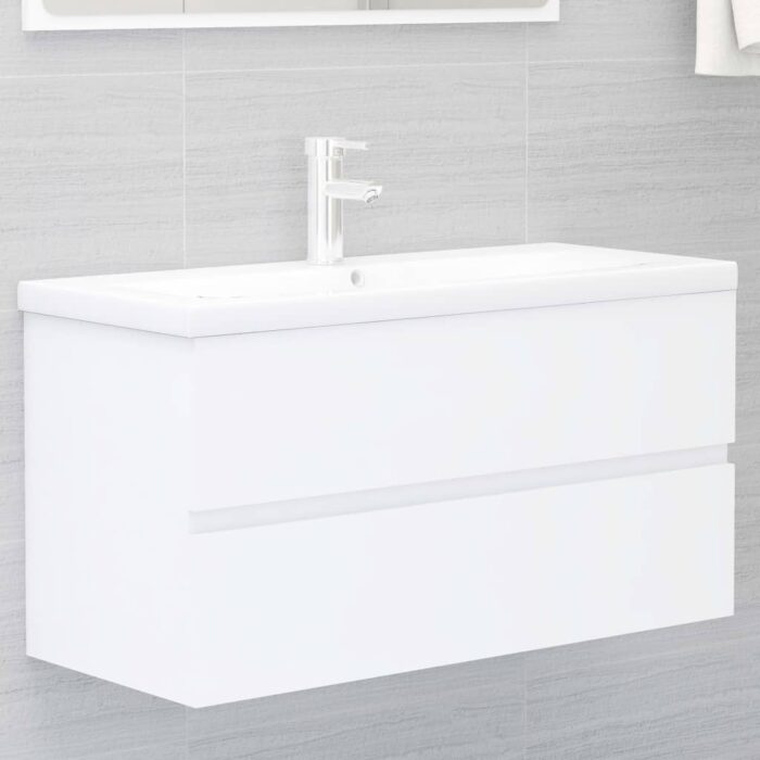 Armoire d'évier Blanc 90x38,5x45 cm Bois d'ingénierie – Image 1
