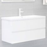 Armoire d'évier Blanc brillant 90x38,5x45 cm Bois d'ingénierie